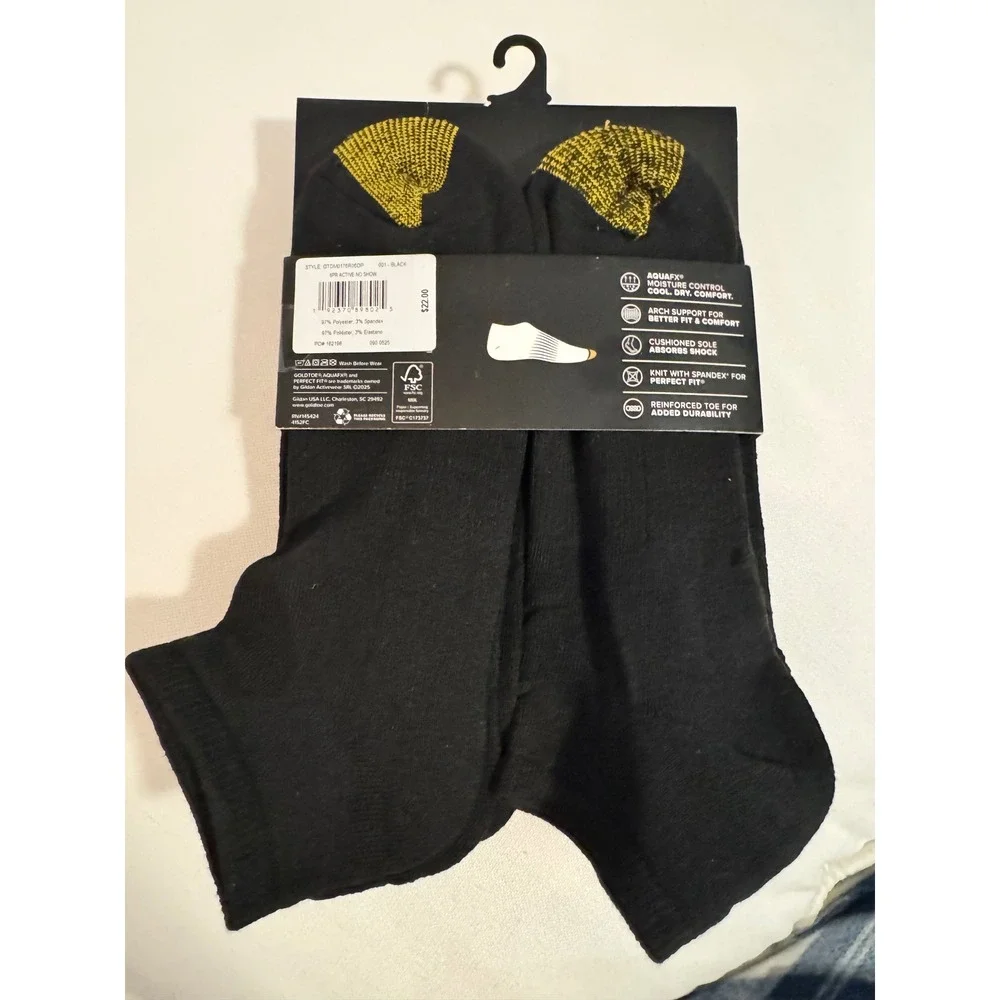 Goldtoe 6 Pair Active No Show Socks‎ Black Mens Size 6 12.5 Moisture Control